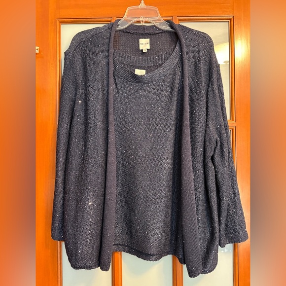 NWOT Nic + Zoe Navy Blue Sequin Sweater Set XXL - Picture 1 of 8